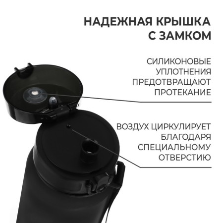 Sports bottle for water ONLYTOP, 1000 ml, black color-3