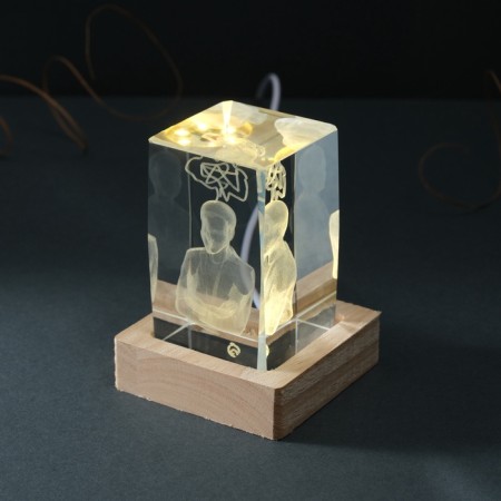 Souvenir glass backlight "rectangle. Thoughtrs" stand wood, USB 7x7x10-7