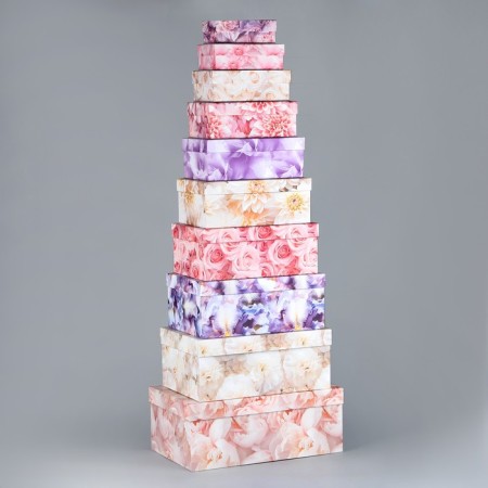 A set of boxes 10 in 1, gift packaging, “flowers”, 12 x 7 x 4 - 32.5 x 20 x 12.5 cm-8