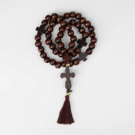 Parsing wooden "Orthodox" 50 beads through a cross, a dark brown color-1