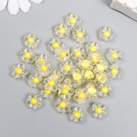 Plastic beads "Flower with yellow middle" Gloss 20 grams 0.6x1.2x1.2 cm-2