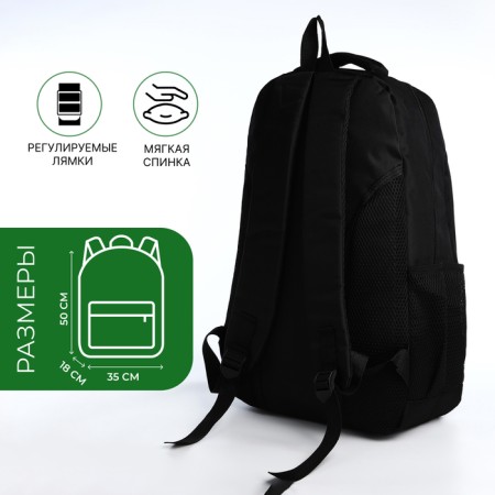 Young backpack from textiles with a zipper, 4 pockets, black/green color-1