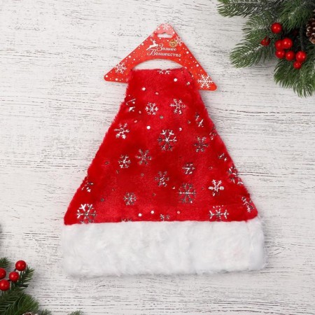 New Year's cap "Pile with silver snowflakes" 28x40 cm, red-2