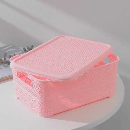 Storage container with a lid "openwork", plastic, 26 × 19 × 11.5 cm, color mix-10