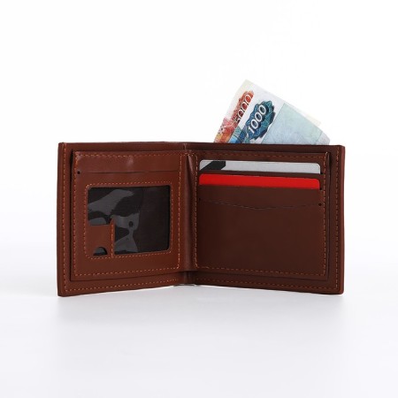 Male purse without a fastener, department for bills, for maps, color light brown-4