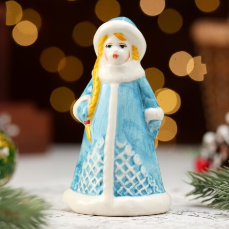 Souvenir "Snow Maiden Metel", Blue fur coat, 11 cm, porcelain