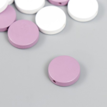 Beads for creativity wood "flat circle" set 20 pcs white, lilac 0.4x1.5x1.5 cm-1