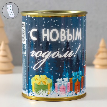 A gift for socks in a bank with a print "Happy New Year" (women's)