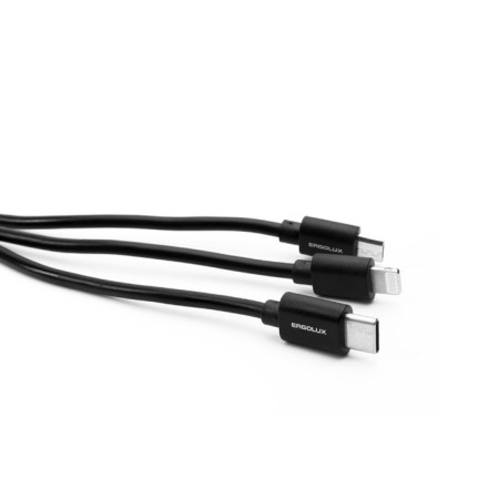 Cable 3 in 1 Ergolux ELX-CDC05-C02, USB-Microusb/ Lightning/ Type-C, 3A, 1.2M, Black-1
