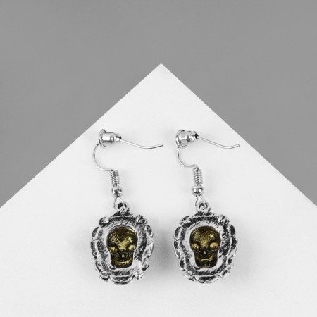 Skull earrings, golden color in black silver-3