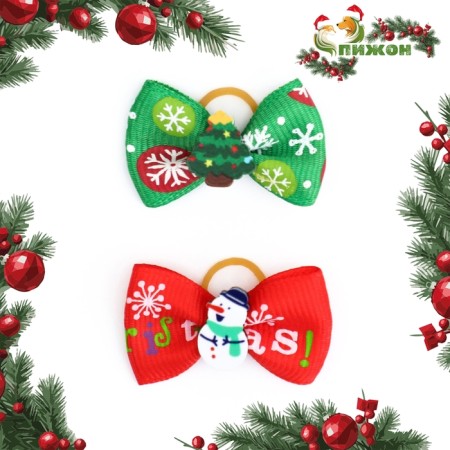 New Year's elastic bands "Christmas tree+snowman", set 2 pcs