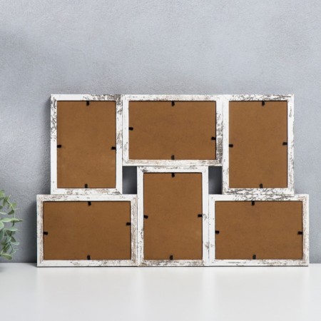 Photo frame MDF in 6 photos 10x15 cm "White aged" 29.5x46.5x2 cm-2