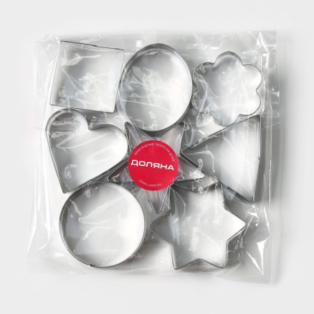 A set of forms for cutting the cookies of the share “circle, oval, star, square, heart”, 14 × 14 cm, 8 objects, silver color-3