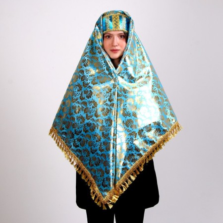 Carnival set: scarf, kokoshnik, gold on blue