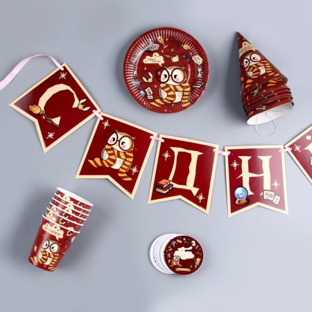 A set of paper dishes is a disposable owl ”: 6 plates, 6 glasses, 6 caps-15