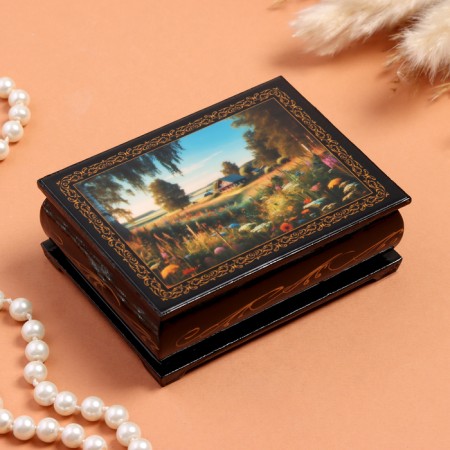 Casket "Summer", black, 8 × 10.5 cm, lacquer miniature