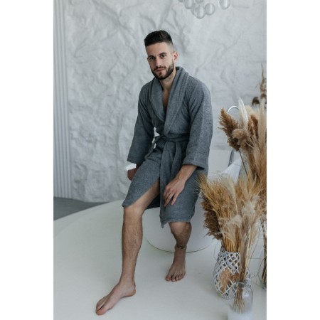 Tainted male bathrobe, size 52, gray color-6
