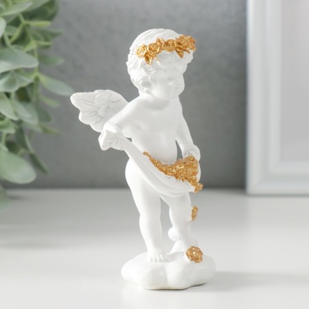 Polystone souvenir "Snowty angel scatters gold roses" 6.5x4x11 cm-1