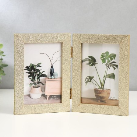 Photo frame plastic in 2 photos 10x15 cm "sparkles" gold 18x26.5 cm