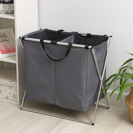 Belly basket Folding Double Daul “Dark and Light”, 61 × 36 × 57 cm, gray color is gray-4