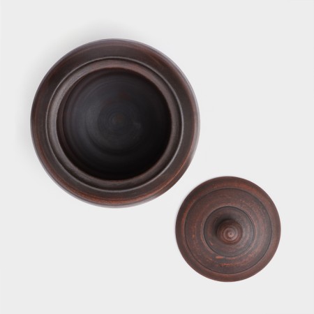 Smooth baking pot, with a lid, red clay, 4 l-2