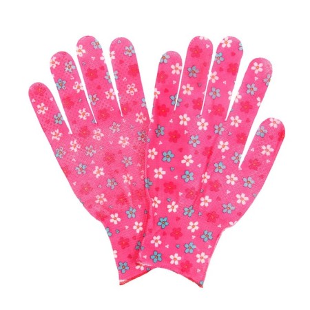 Nylon gloves, with PVC dots, size 8, mix, "flowers", Greengo-1