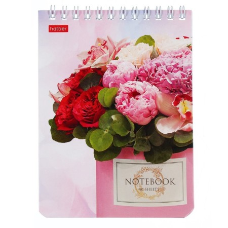 Notepad A6, 40 sheets on the crest "Flowers", cover coated cardboard, UV-lak, block 65 g/m2-3