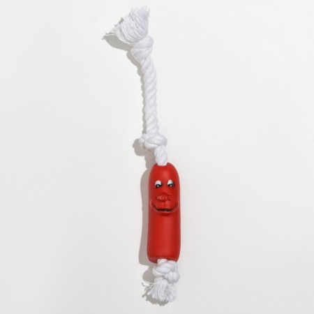 Toy "Brutal sausage on a rope" for dogs, 14 cm-1