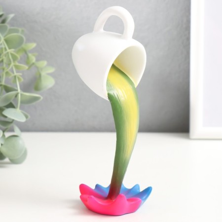 Souvenir Polystone "White Cup Rainbow - Spray" 15x5.5x8 cm-1