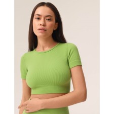 Футболка женская укороченная в рубчик Mirey Maglia Corta, размер 46-48, цвет светло-зелёный