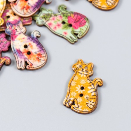 Buttons decorative wood 2 punctures "Bright cats" set 20 pcs 3x1.8 cm-1