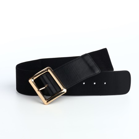Women's belt, width 5.7 cm, buckle gold, black color-6