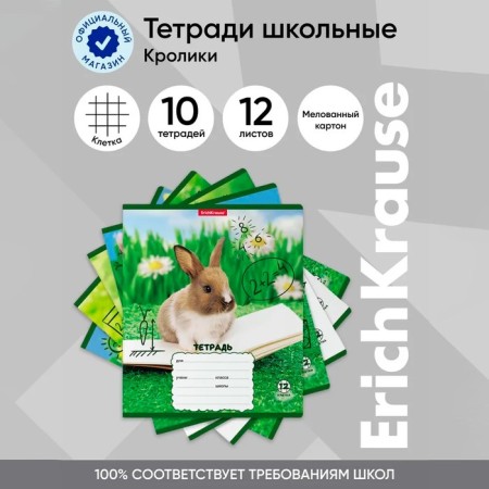 Notebook 12 sheets, cage, erichkrause, rabbits, mix-19
