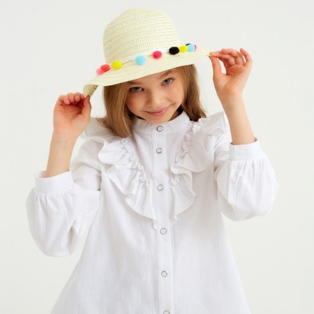 Hat with bombs for Minaku girl, size 50, white color-1