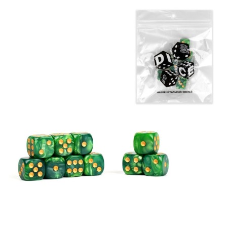 A set of dice of playing "Game time", 10 pcs, 1.6 x 1.6 cm, green marble