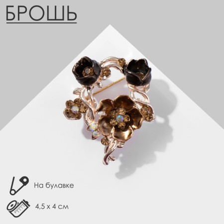 Brooch "Flower Quartet", brown color in pink gold