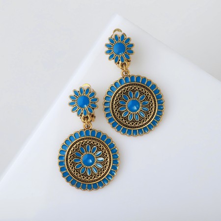 Clips "Ethnic" Flower circles, blue color in black gold-1