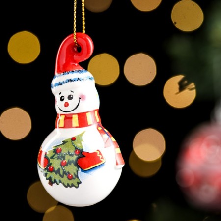 Christmas tree toy "Snowman", 6cm, ceramics-2