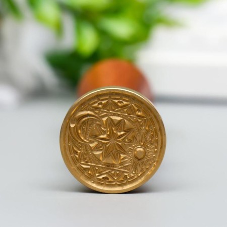 Printing for wax with a wooden handle "Month and sun-star" 9x3x3 cm-1