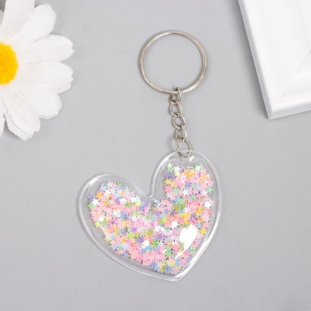 Plastic keychain with Glitter "heart" mix 5.2x4.8 cm-1