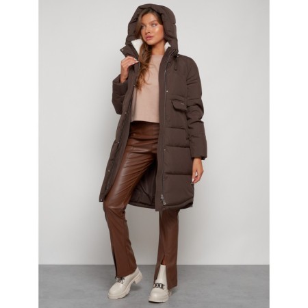 Coat insulated winter female, size 52, brown color-21