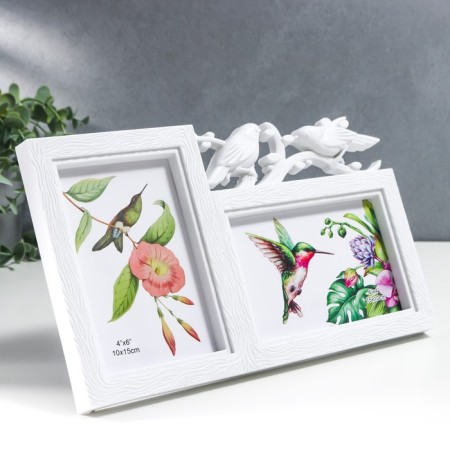 Photo frame plastic in 2 photos 10x15 cm "Birds on a branch" white 17.5x29.5 cm-1