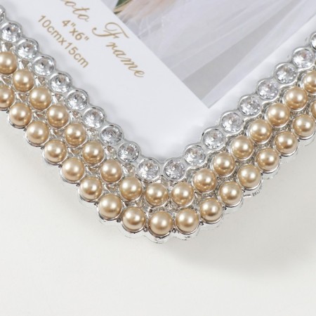 Photo frame plastic 10x15 cm "Golden pearls and rhinestones" Rounded angles 12.5x17.5 cm-2