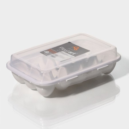 Egg storage container, 15 cells, 27 × 18.5 × 7.5 cm, white color