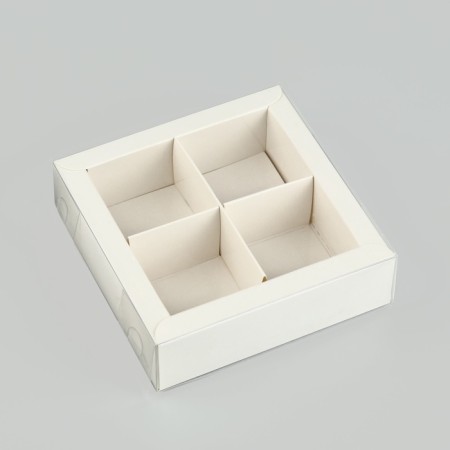 Box for 4 sweets with cells "White", 10 x 10 x 3 cm