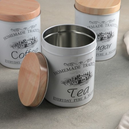 A set of cans for bulk products Sugar.coffee.tea, 10.5 × 14 cm, 3 pcs, white color-1