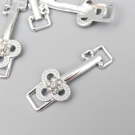 Decor for creativity Metal buckle "Key with heart" silver, rhinestones 3.7x1.4 cm