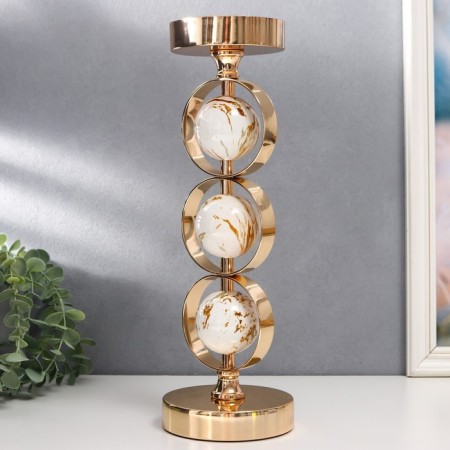 Summary Metal for 1 candle "Three white marble balls in the field" Gold 37x12x12 cm-3