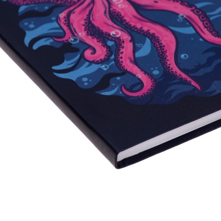 Notebook A6, 80 sheets in the Pink Osminog cage, integral cover, selective UV varnish, metal film, block 65g/m2-2