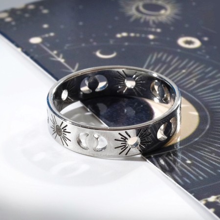 Ring "Sun and Crescent", color silver 17 size-1